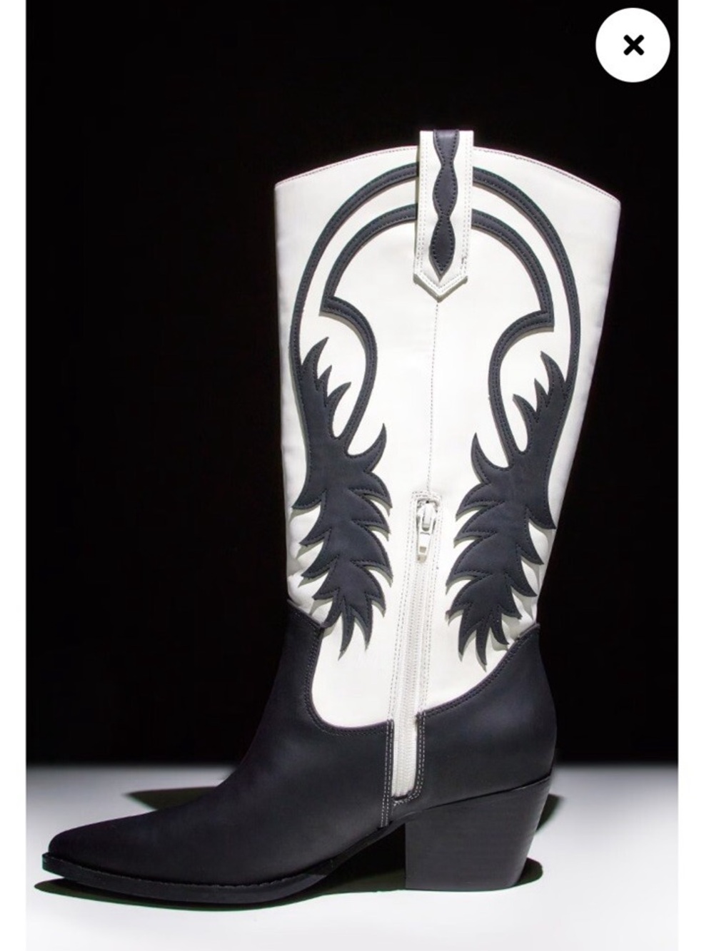 White and Black Western Knee-High Women's Boots